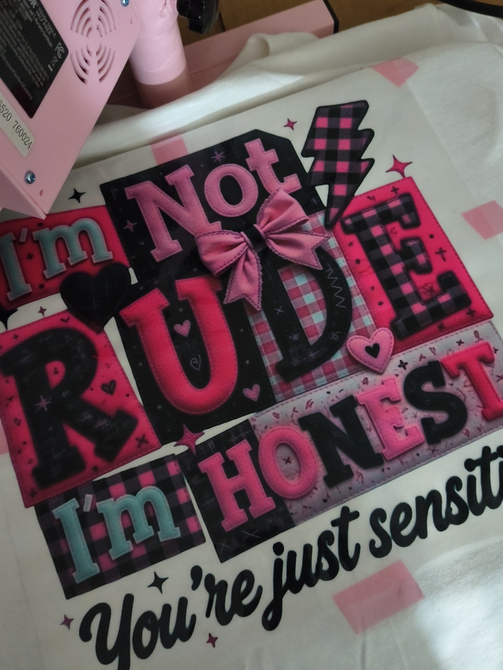 White Graphic Tee with Pink & Black Statement Print